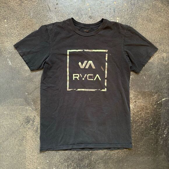 RVCA Men’s Faded Black T-Shirt Camo Graphic Logo Size Medium Standard Fit - Picture 1 of 13